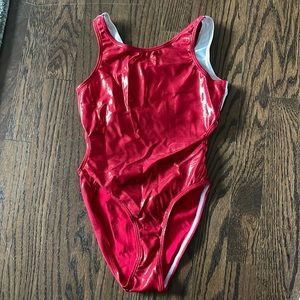 Gymnastics leotard red and silver with back cutout